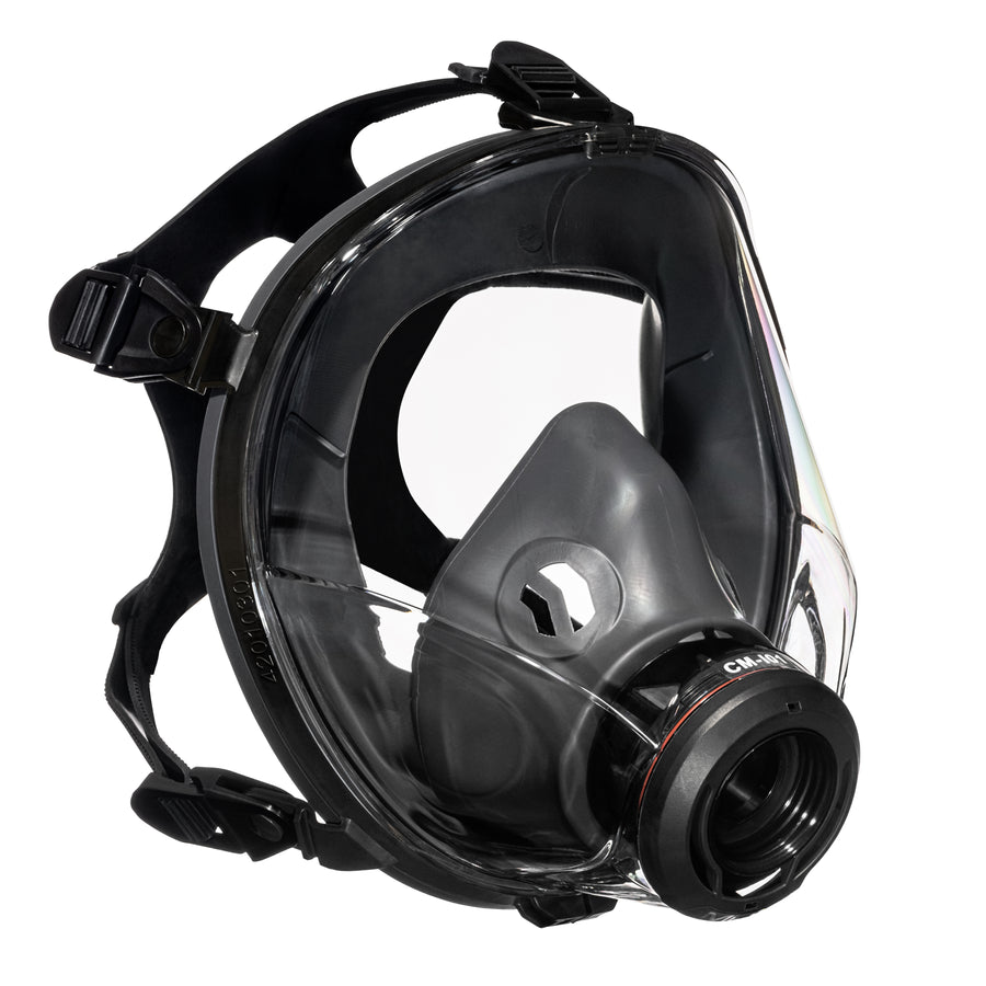 3/4 right side medium shot of the CM-I01 respirator in black.