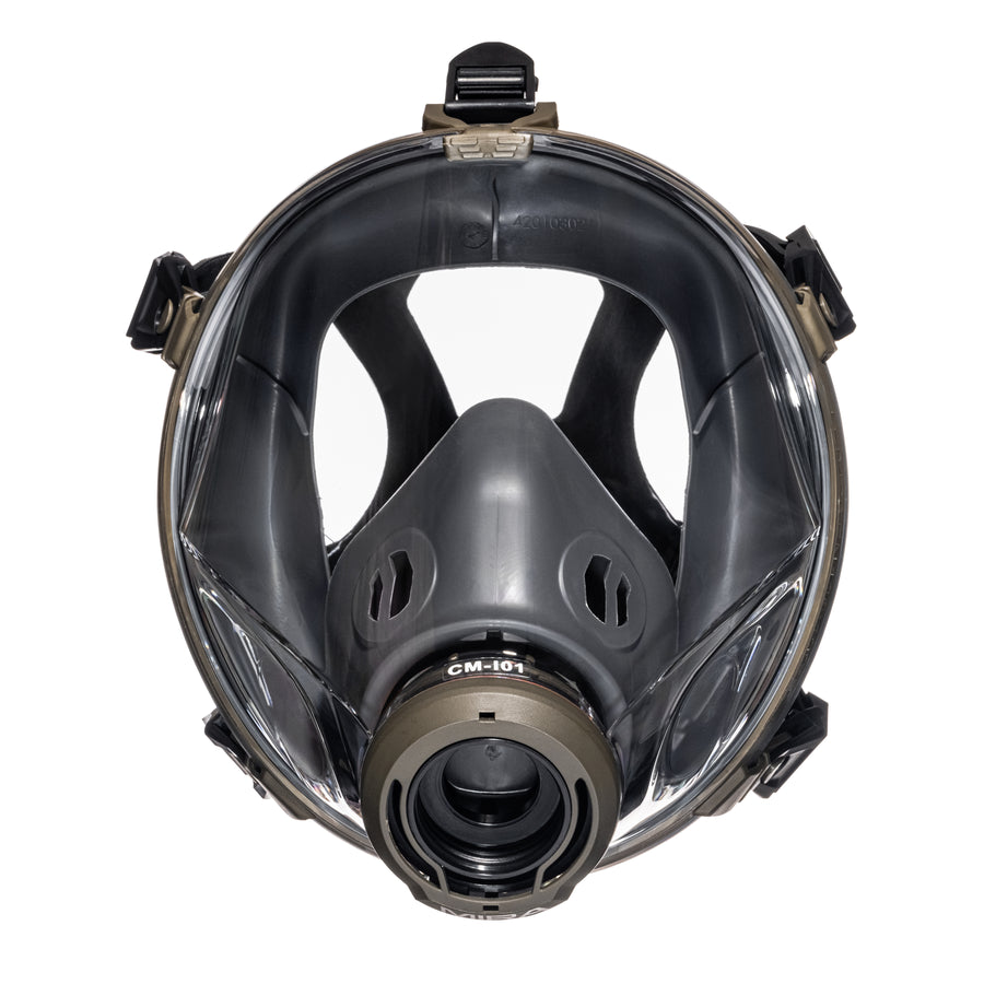 Front, medium shot of the CM-I01 respirator in green.