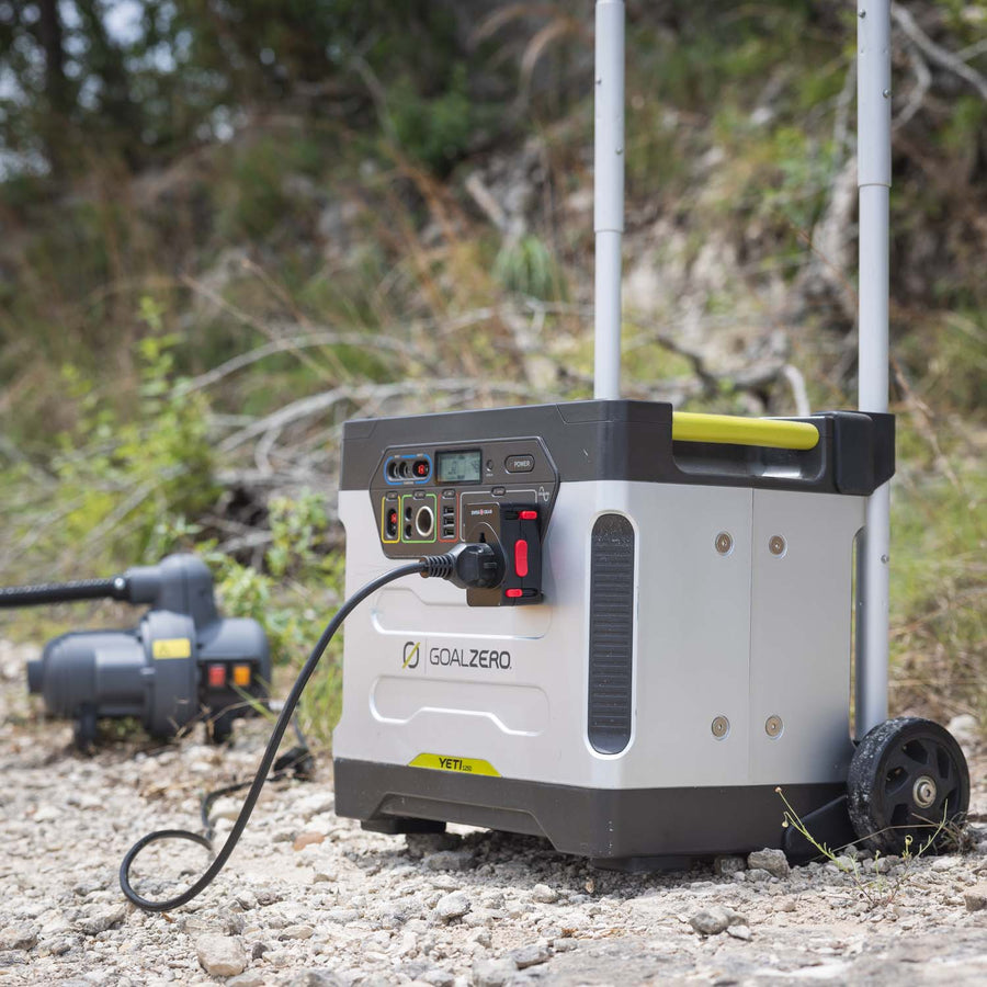 A 3/4 view of the decontamination shower's control box and battery.