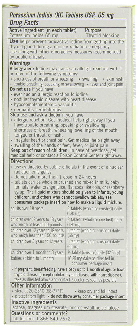 Thyrosafe potassium iodide packaging instructions